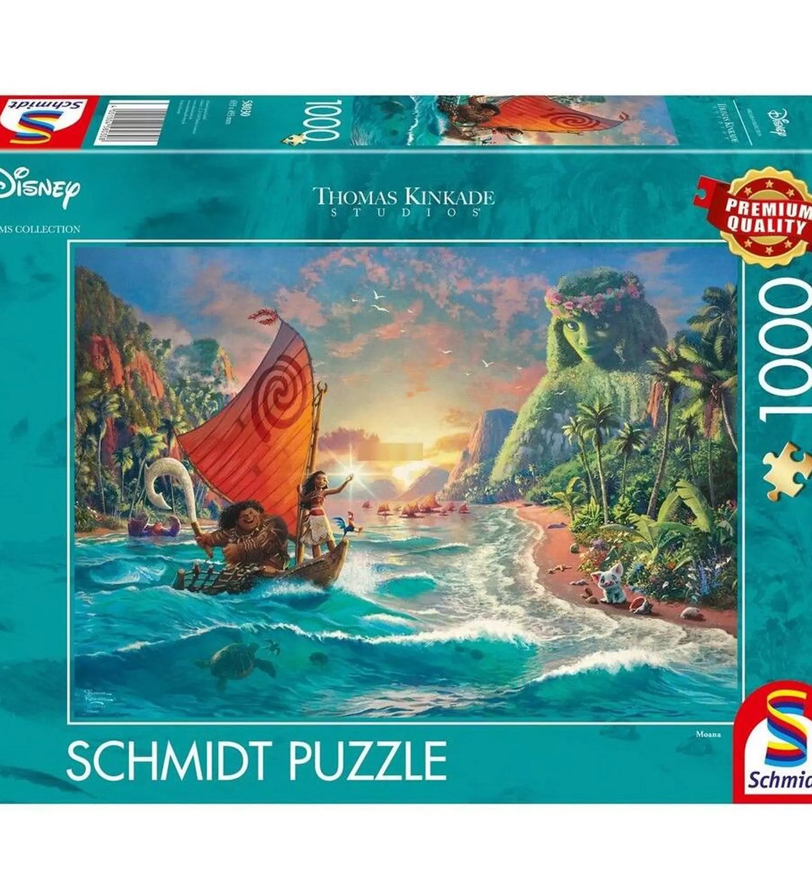 Ez a Schmidt Thomas Kinkade Disney Moana 1000 darabos puzzle egy lenyűgöző trópusi jelenetet ábrázol, amely életre kelti Moana és Maui kalandját a nyílt tengeren. A prémium minőségű puzzle részletgazdag grafikája és élénk színei tökéletes élményt nyújtanak minden Disney- és puzzle-rajongónak.