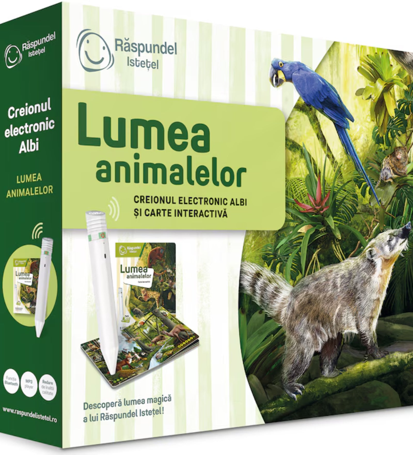 Răspundel Istetel – Lumea animalelor doboz dzsungel illusztrációval és interaktív tollal.