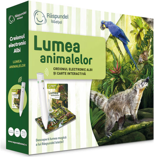 Răspundel Istetel – Lumea animalelor doboz dzsungel illusztrációval és interaktív tollal.