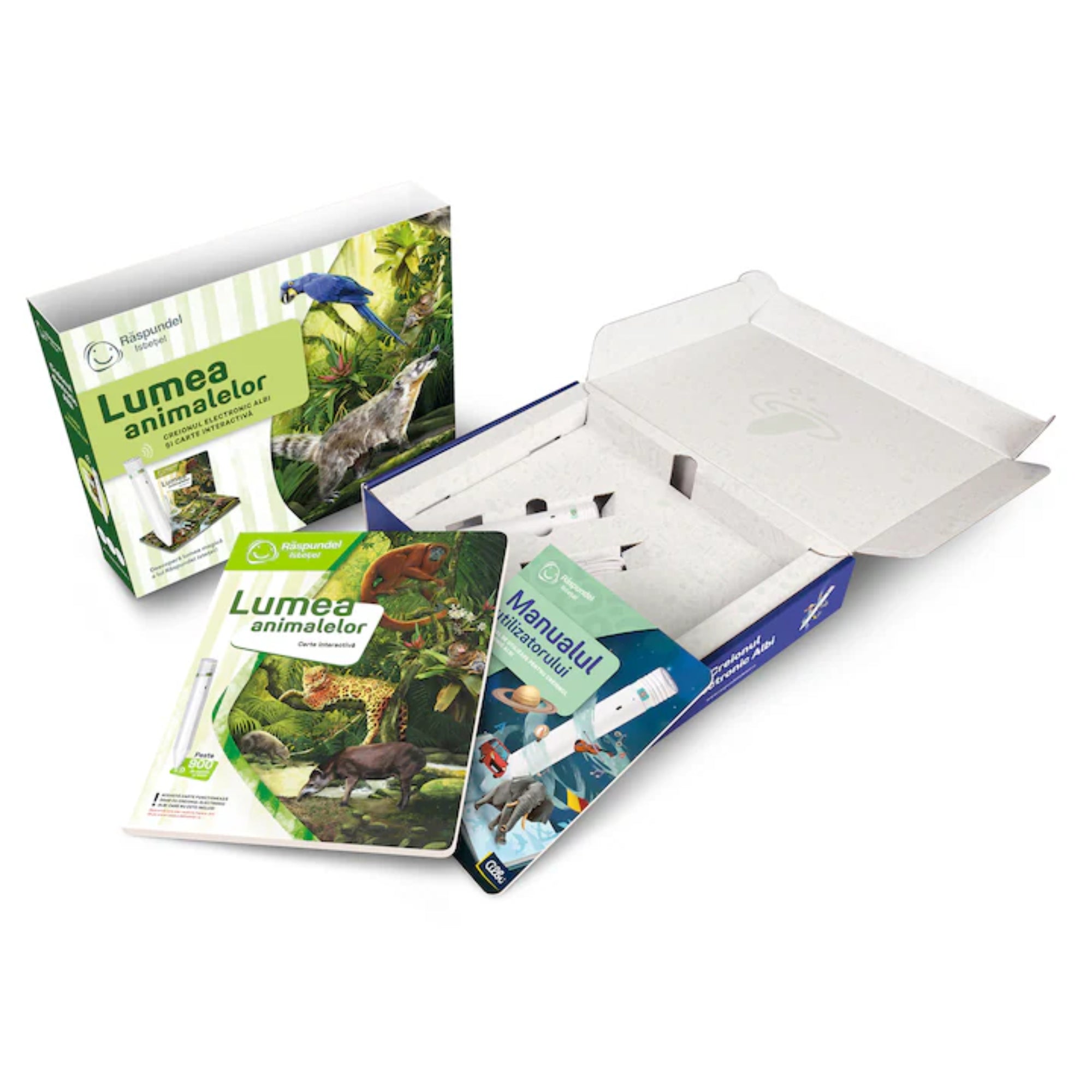 Răspundel Istetel – Lumea animalelor doboz felülről, trópusi állatokkal díszített borítóval.