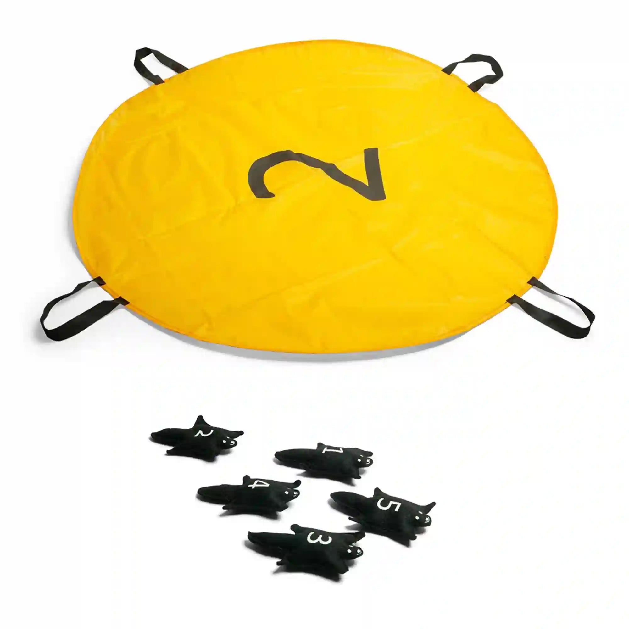 A BS Toys Squirrel Parachutes ügyességi játék sárga ejtőernyője és számozott mókusfigurái.