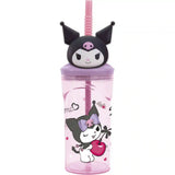 STOR Pahar cu model Kuromi, pai flexibil și figurină 3D, 360 ml