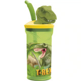STOR Pahar cu model dinozauri, pai flexibil și figurină 3D T-Rex, 360 ml