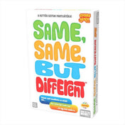 A Same Same But Different társasjáték dobozának előlapja, fehér alapon nagy, színes betűs címmel és a „Gyors játék verzió” jelzéssel, amely a vicces, szituációs partijátékot hirdeti.