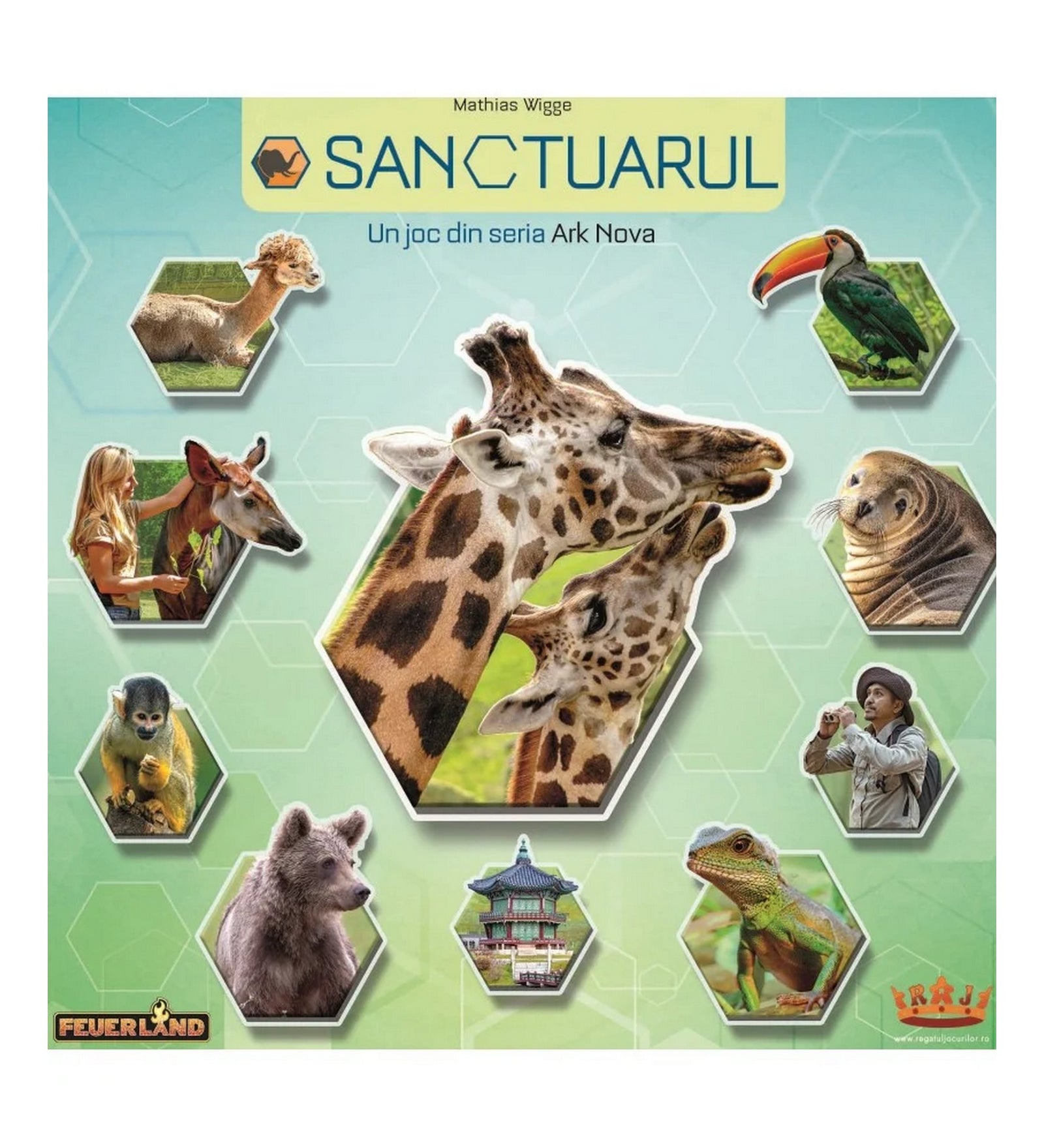 Sanctuarul – A társasjáték dobozának elölnézete, állatokat ábrázoló illusztrációkkal és az Ark Nova sorozatra utaló megjelenéssel.
