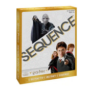 A Harry Potter Sequence társasjáték doboza elölnézetből Harry Potter, Hermione Granger, Ron Weasley és Voldemort szereplőivel.