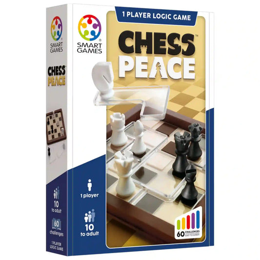 Smart Games Chess Peace logikai játék doboza sakkfigurákkal és egyszemélyes stratégiai feladványokkal 10 éves kortól.