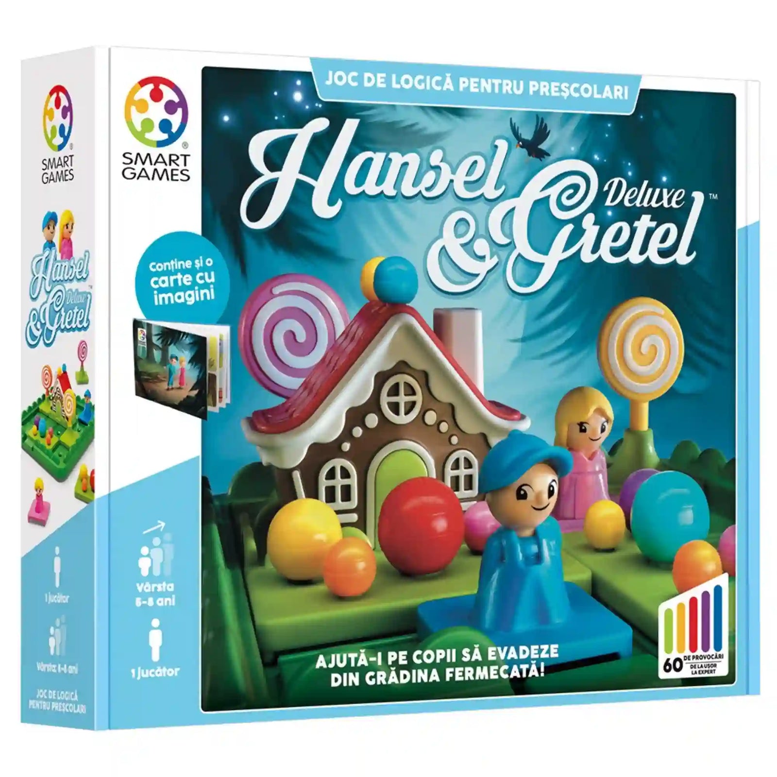 Smart Games Hansel & Gretel Deluxe logikai játék doboza a mesebeli játéktáblával és Hansel, valamint Gretel figuráival.