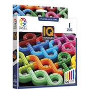A Smart Games: IQ Noodles logikai játék doboza, amely színes, hajlított formájú elemeket tartalmaz. A játék egyéni kihívásokat kínál, és 120 feladványt tartalmaz különböző nehézségi szinteken.