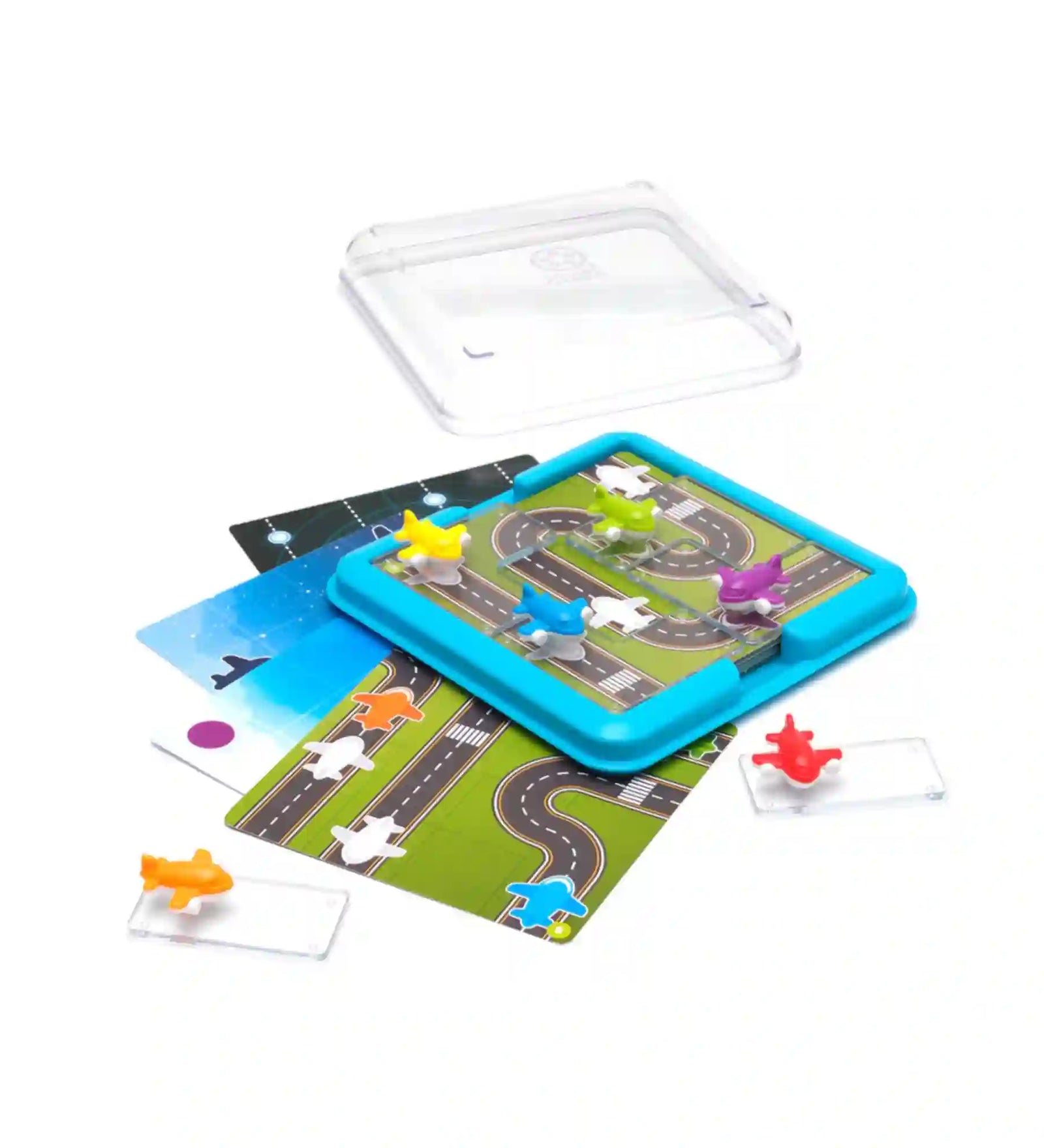 Smart Games Take Off puzzle játék feladványkártyákkal, hordozható táblával és repülőgépes logikai kihívásokkal.