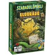 Szabadulópakli – Eldorádó legendája társasjáték doboza dzsungeles háttérrel, aranymedállal, leopárddal, kígyóval és egy titkos térképpel díszítve.