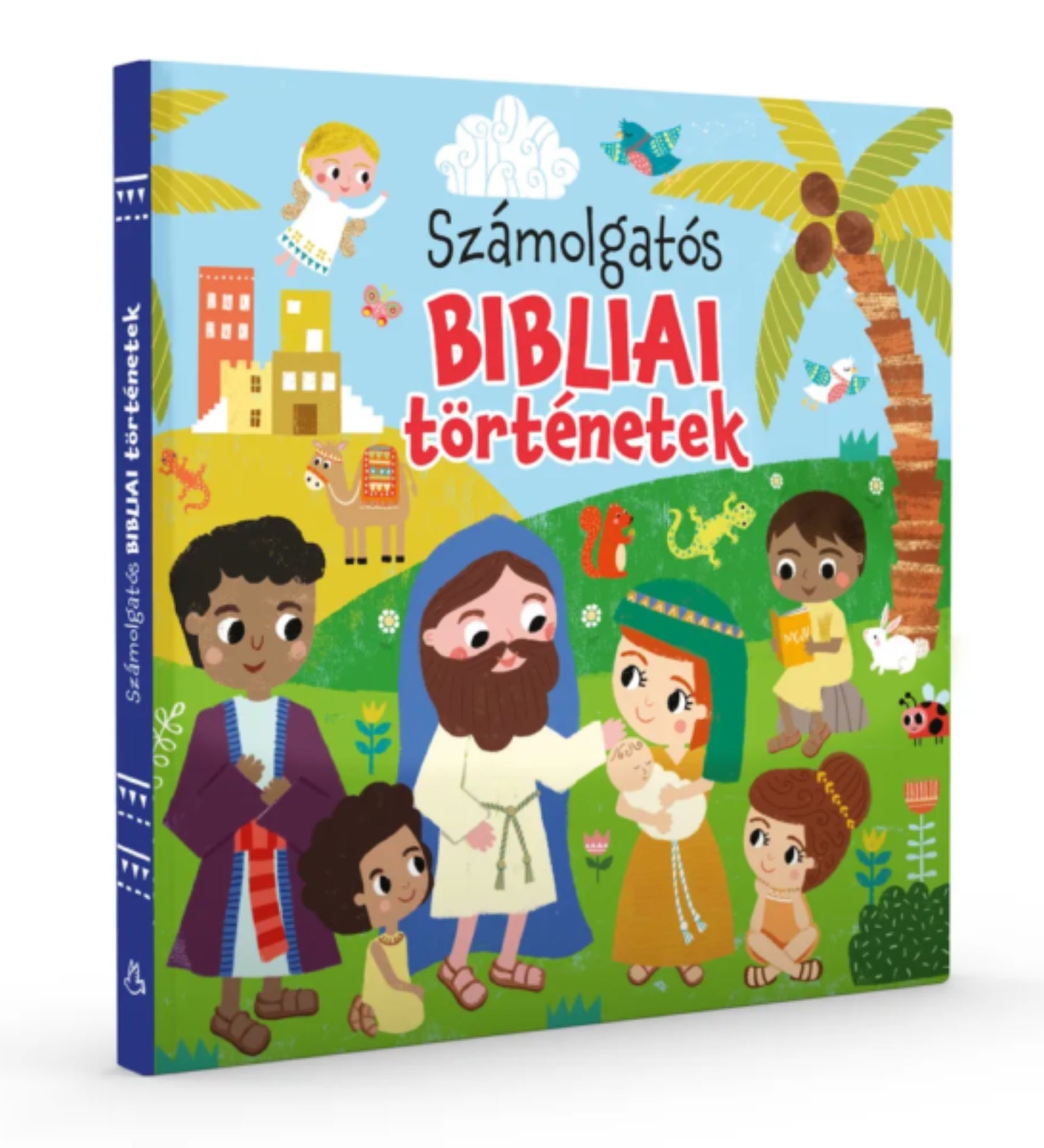 Számolgatós bibliai történetek” színes, illusztrált gyerekkönyv borítója, bibliai szereplőkkel, állatokkal és játékos tanulási jelenettel.