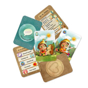 Szívmanó és a szeretetnyelvek kártyajáték lapjai: elismerő szavak témakártya, szabálykártya és illusztrált manós feladatkártyák.