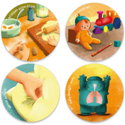 Szívmanó aktivitáskártyák: közös sütés-főzés, játék, párna püfölése és mély levegővétel illusztrációi.