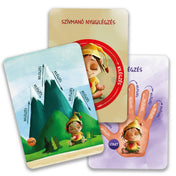 Szívmanó nyugilégzés kártyák ujjvezetős légzéskártyák és hegycsúcsos légzésgyakorlat illusztrációval.