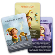 Szívmanó nyugilégzés kártyák légzőgyakorlat kártyái: „Méhecske légzés”, „Szülinapi torta légzés” és pihenést segítő gyakorlatok gyerekeknek.