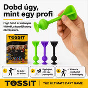 Tossit Starter Pack lila és zöld szilikon darts játék – a Tossit nyíl helyes fogásának és dobási technikájának bemutatása, a tapadókoronggal előrefelé
