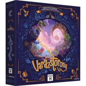 Varázstorony társasjáték doboza elölnézetből, éjféli varázslatos jelenettel, lebegő fénnyel megvilágított toronnyal, két varázsló karakterrel, Studio H és Reflexshop logóval.