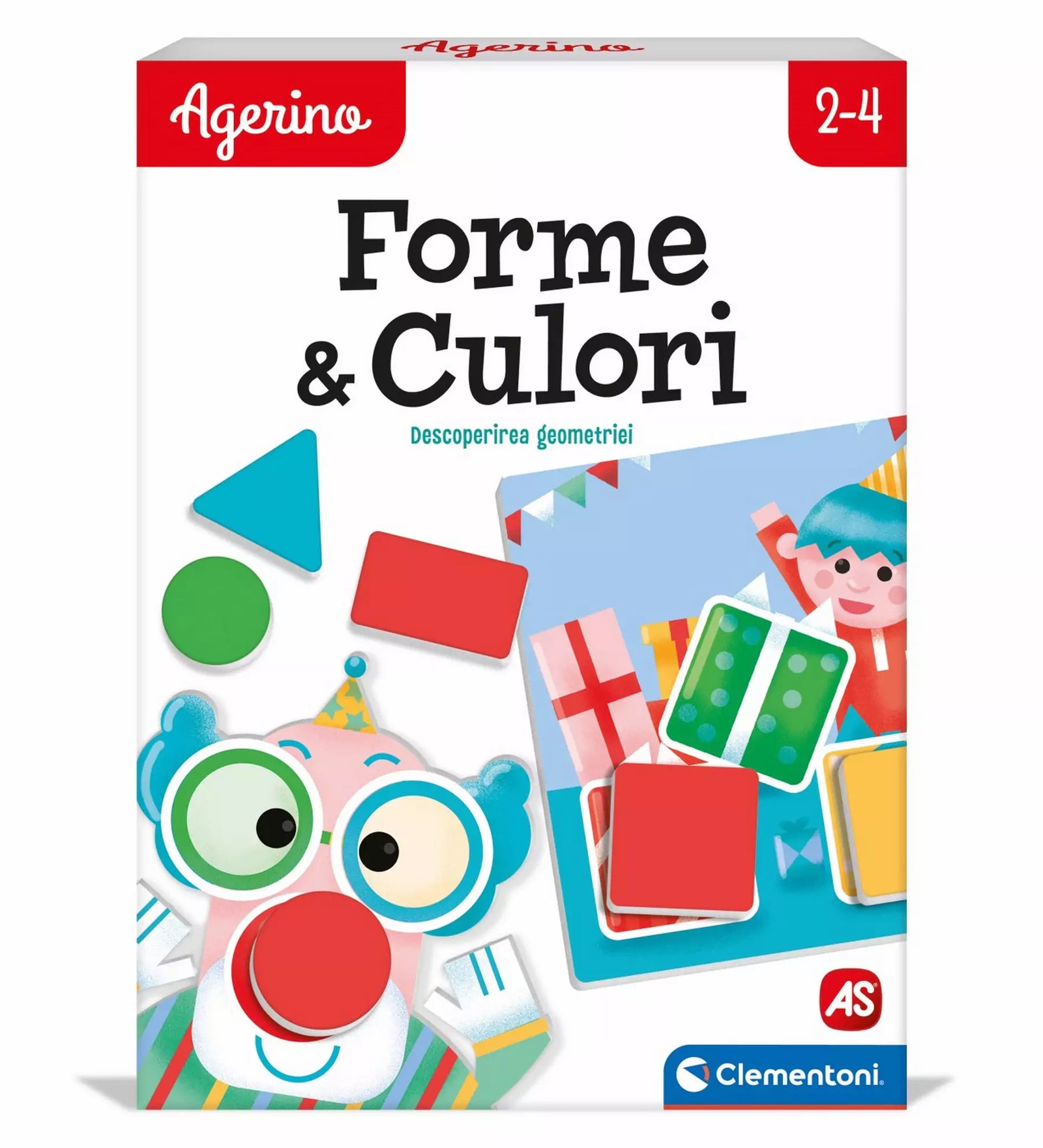A "Agerino Formák és Színek" oktatójáték doboza, amely a formák és színek tanulására összpontosít a kisgyermekek számára.