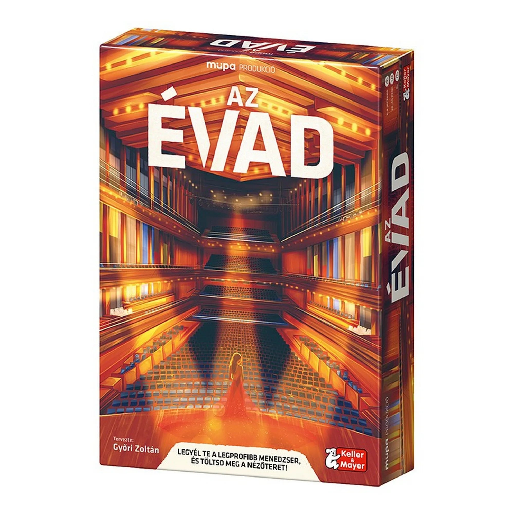 „Az Évad társasjáték doboza önállóan, előlapján fényárban úszó nagy koncertteremmel és a színpadon álló női figurával.”