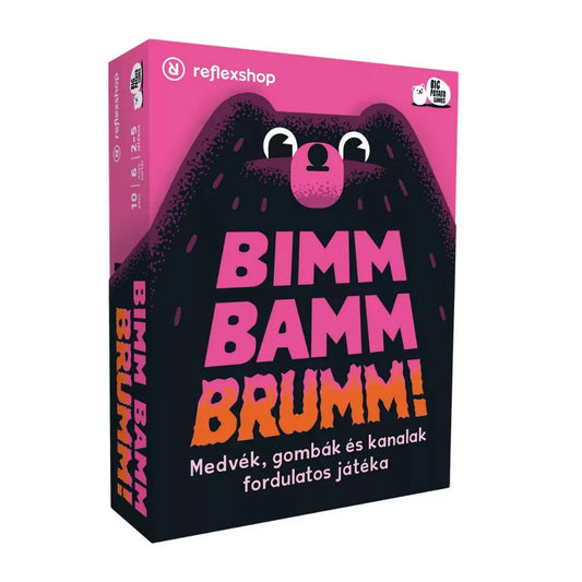 A Bimm Bamm Brumm! magyar nyelvű partijáték doboza medvés grafikával fehér háttéren.