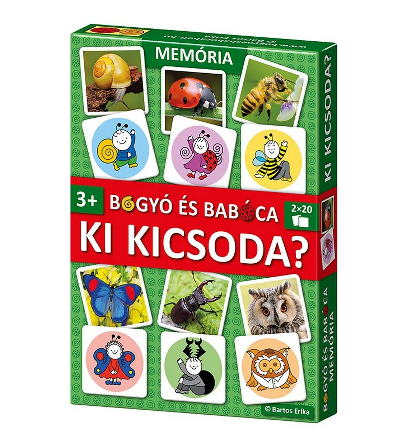 Bogyó és Babóca – Ki kicsoda? memóriajáték doboza közelről, mesefigurás és rovaros kártyaképekkel a csomagoláson.