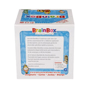 A BrainBox Lumea oktatójáték hátoldala, részletes román nyelvű leírással a játék céljáról és tartalmáról, valamint a csomag tartalmát felsoroló grafikával.