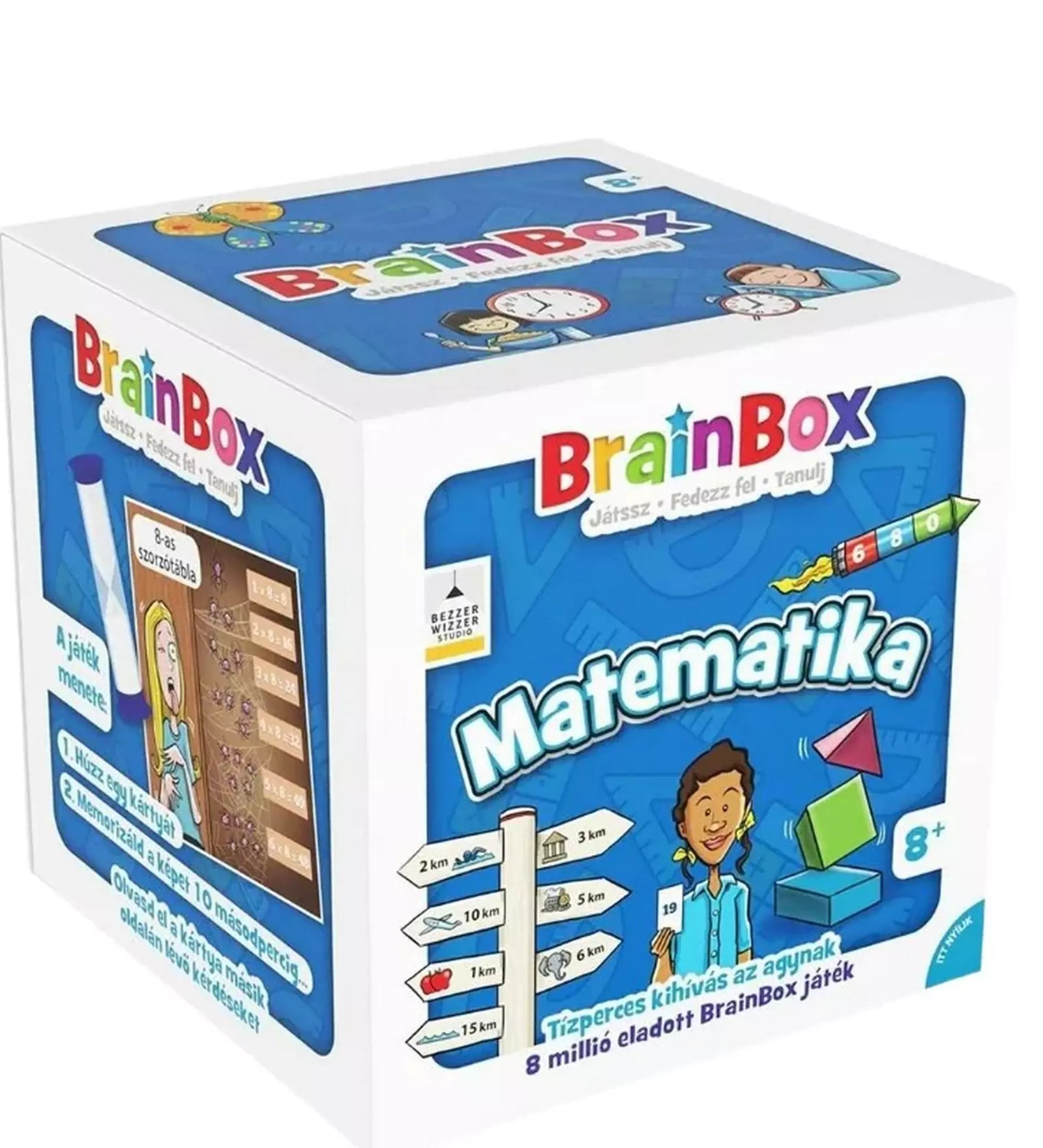 BrainBox Matematika társasjáték doboz, kék alapszínnel és színes illusztrációkkal.