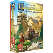 Carcassonne: Kereskedők és Építőmesterek magyar nyelvű társasjáték-kiegészítő doboza, középkori építkezéssel és szamaras szekérrel.