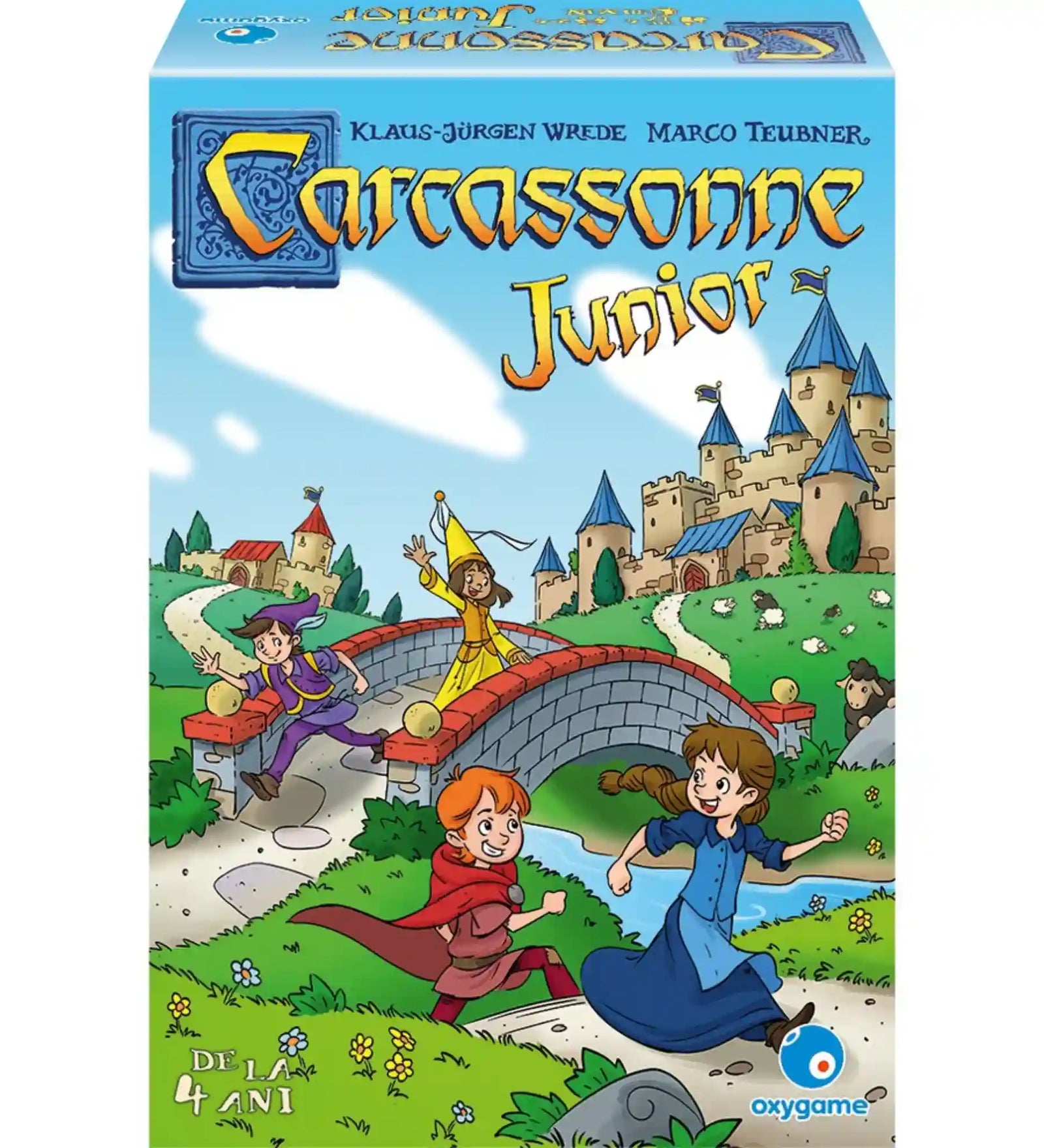 Carcassonne Junior társasjáték dobozkép gyerekekkel és váras illusztrációval