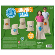 Cayro, Ugrózsákok, 4 darab zsákkal – a doboz hátoldala, rajta a négy állatmintás ugrózsák és két ugráló gyerek.