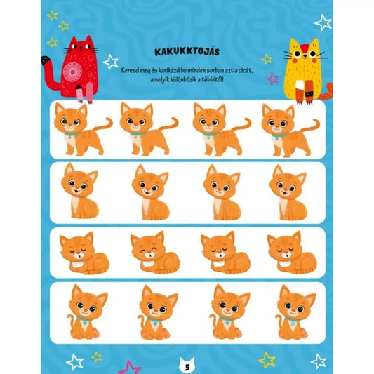 Cicák – Mókás játékok foglalkoztató kakukktojás kereső feladata cicákkal.