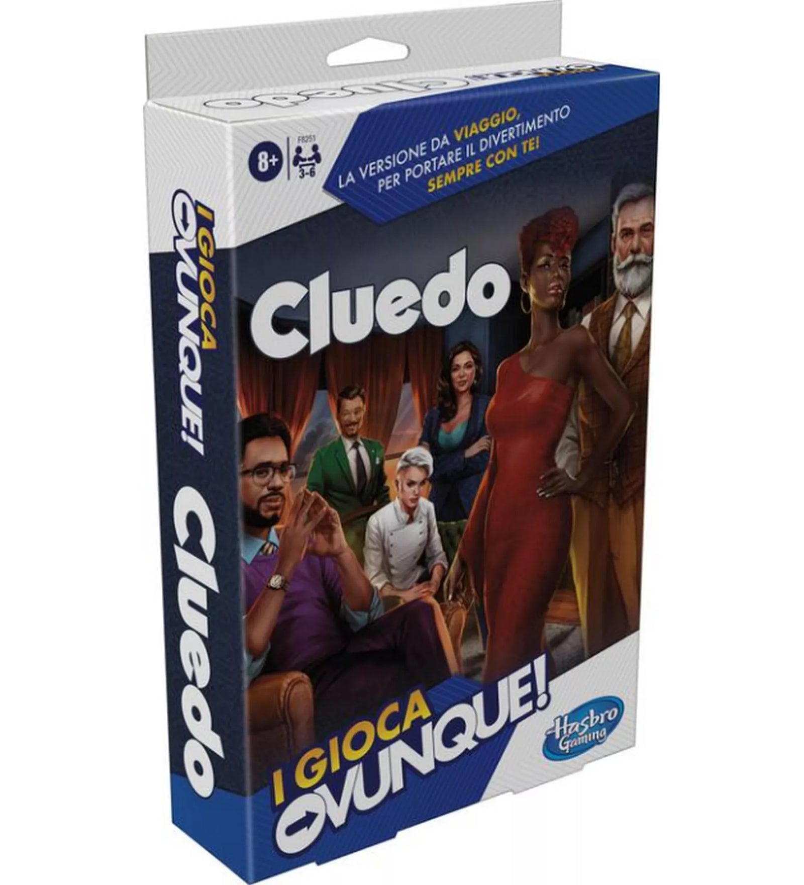 Cluedo Grab and Go társasjáték dobozkép, kompakt Cluedo utazóváltozat, nyomozós játék 3–6 játékosnak, 8 éves kortól