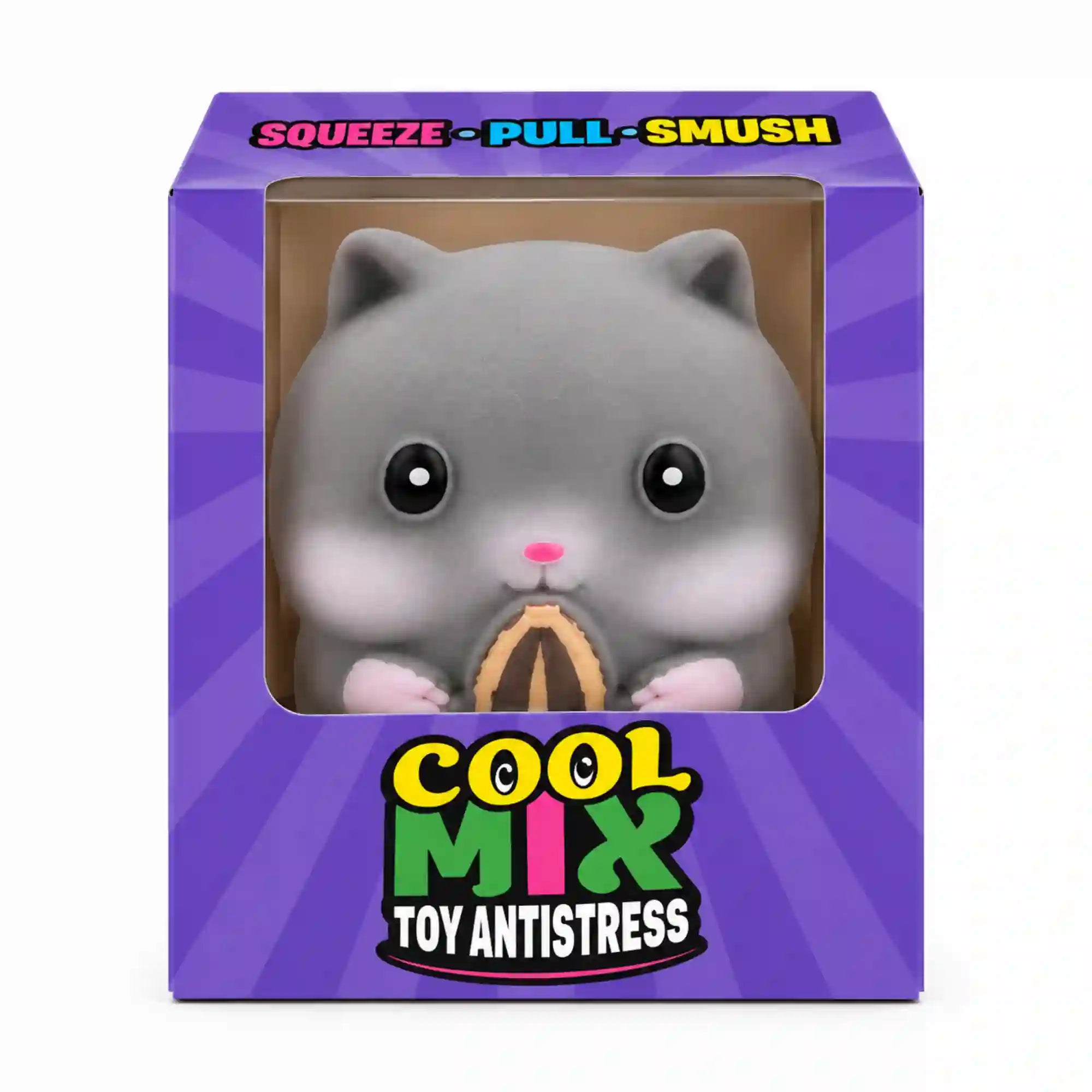 Cool Mix Hörcsög squishy stresszlevezető játék – szürke hörcsög maggal, lila Cool Mix díszdobozban
