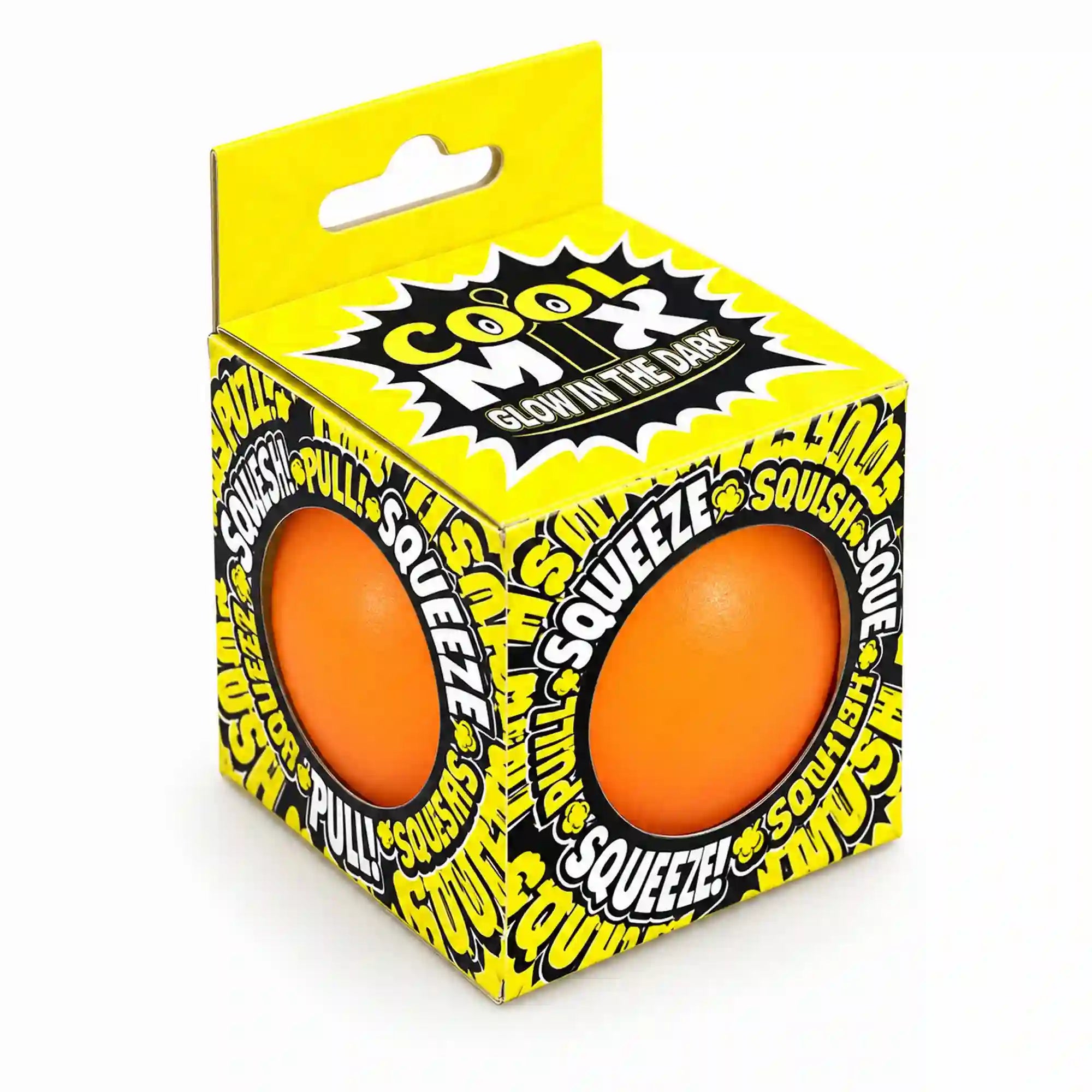 Narancssárga Cool Mix sötétben világító squishy stresszlabda dobozban