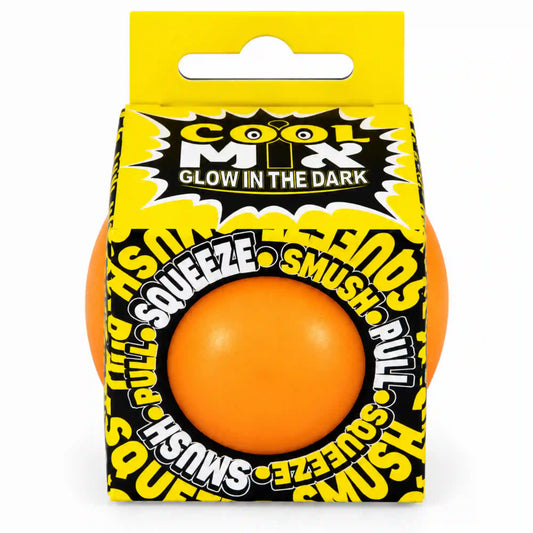 Cool Mix sötétben világító squishy stresszlabda – narancssárga, sárga-fekete Glow in the Dark csomagolásban