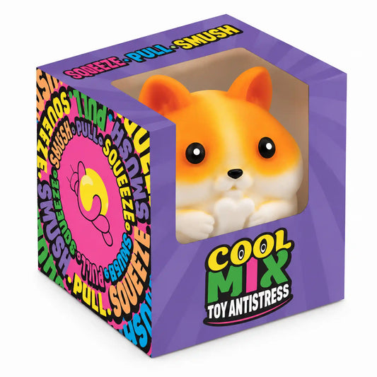 Cool Mix Állatok squishy stresszlabda – narancssárga-fehér kutya lila Cool Mix Toy Antistress dobozban