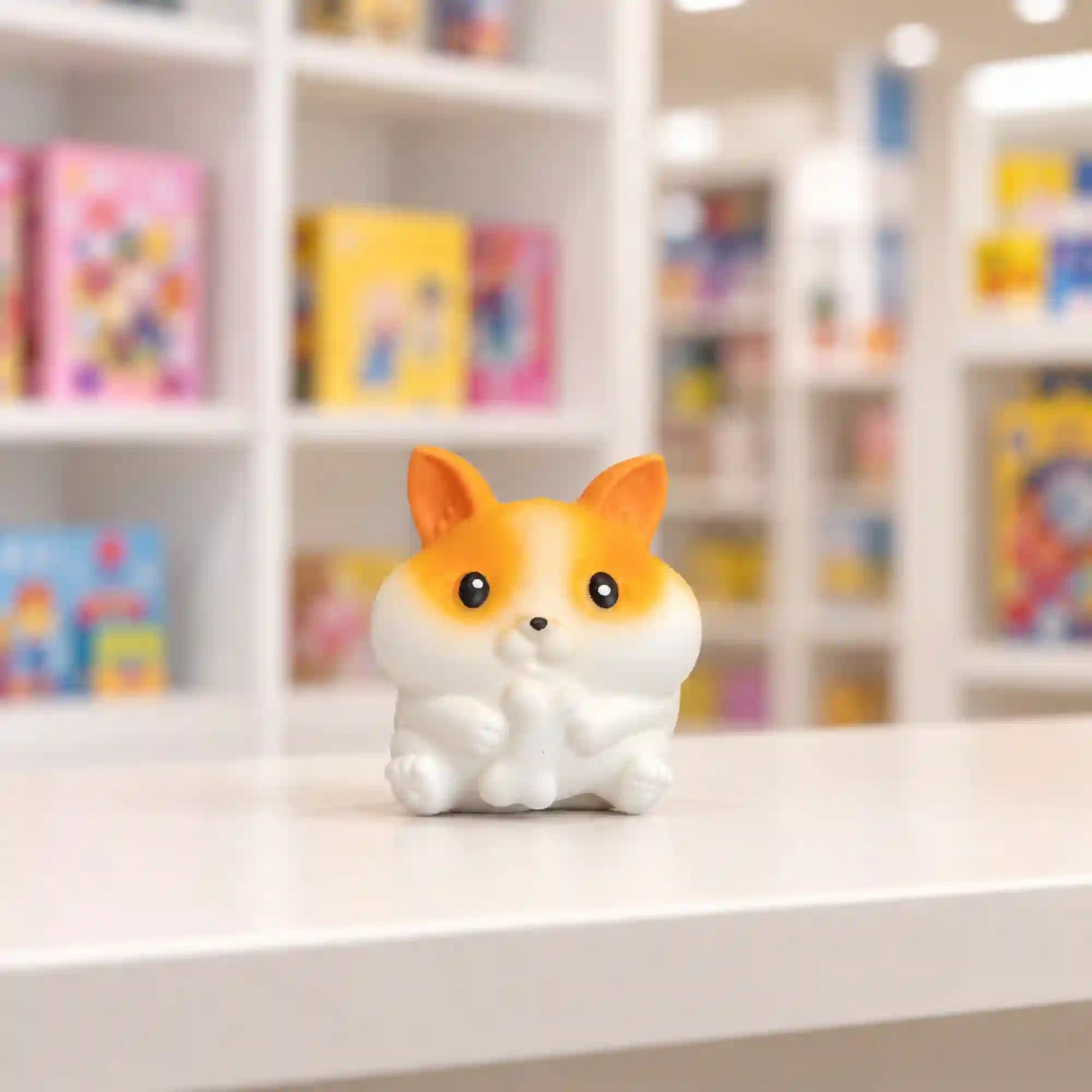 Cool Mix kutyus squishy stresszlevezető játék – cuki narancssárga-fehér kutya, puha nyomkodható stresszoldó játék