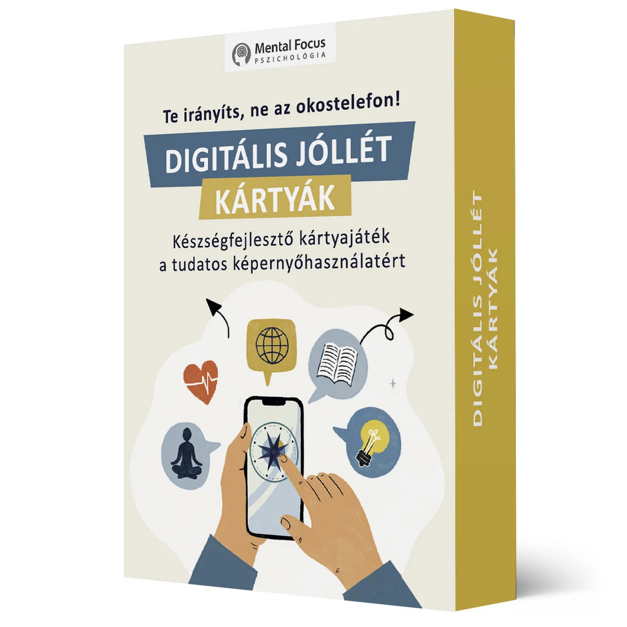 Digitális jóllét kártyák – 154 lapos készségfejlesztő kártyajáték doboza a tudatos képernyőhasználathoz