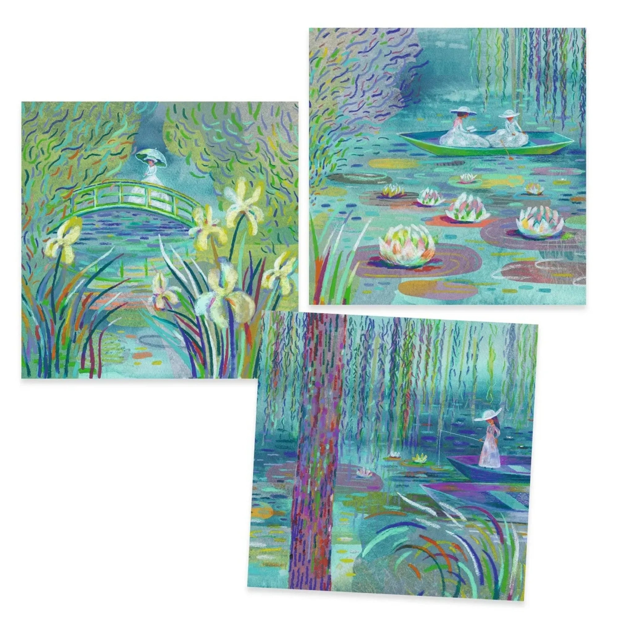 Djeco Tavi rózsák – Claude Monet inspirálta kész festmények, triptichon formájú impresszionista alkotások