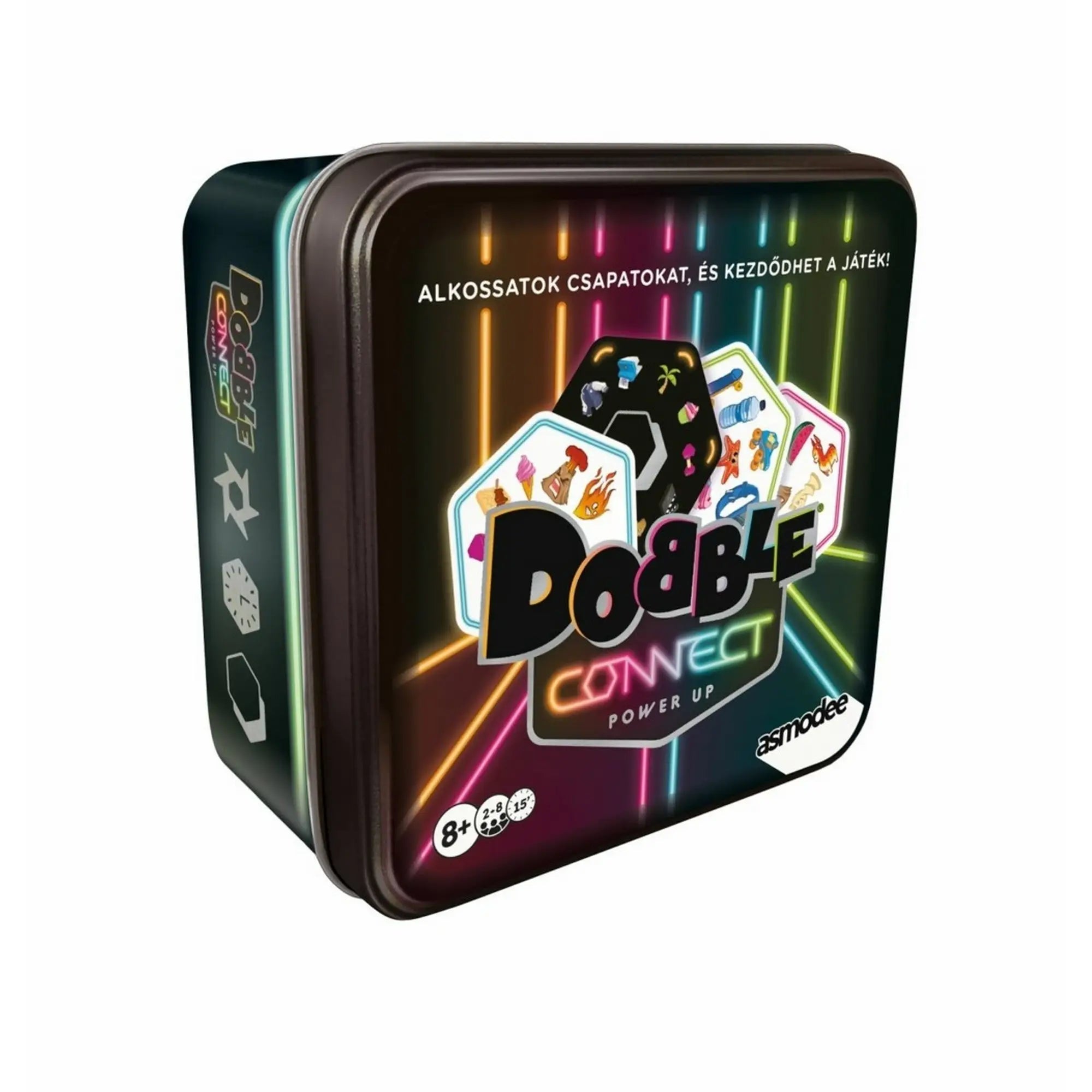Dobble Connect – Power Up magyar nyelvű társasjáték fémdobozban.