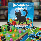 Doromboló romboló társasjáték doboza és felállított játéktér