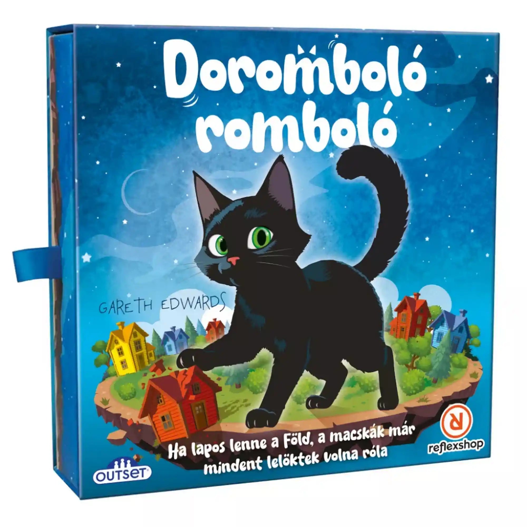 Doromboló romboló társasjáték doboza fekete macskával