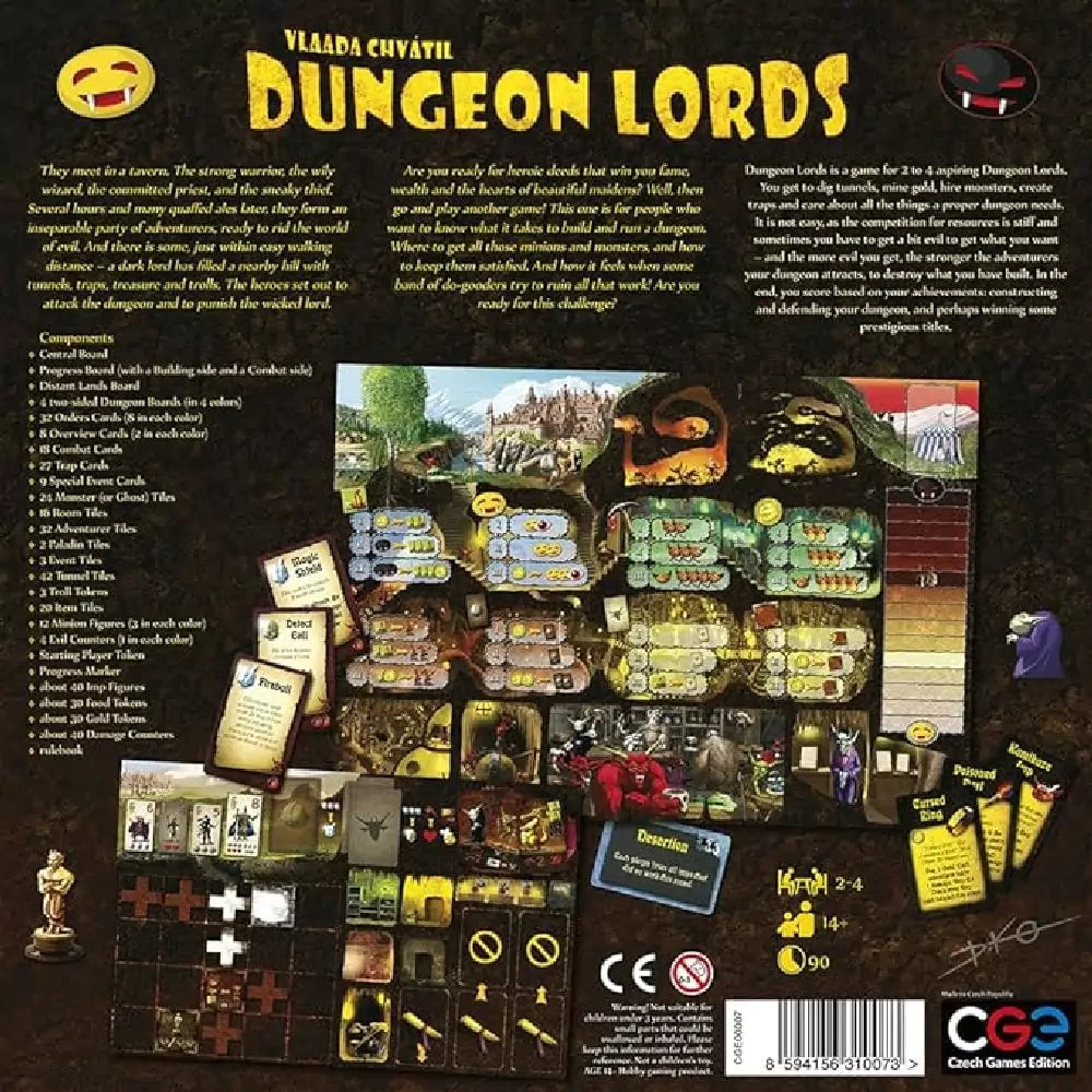 Dungeon Lords - Angol nyelvű társasjáték Doboz háta