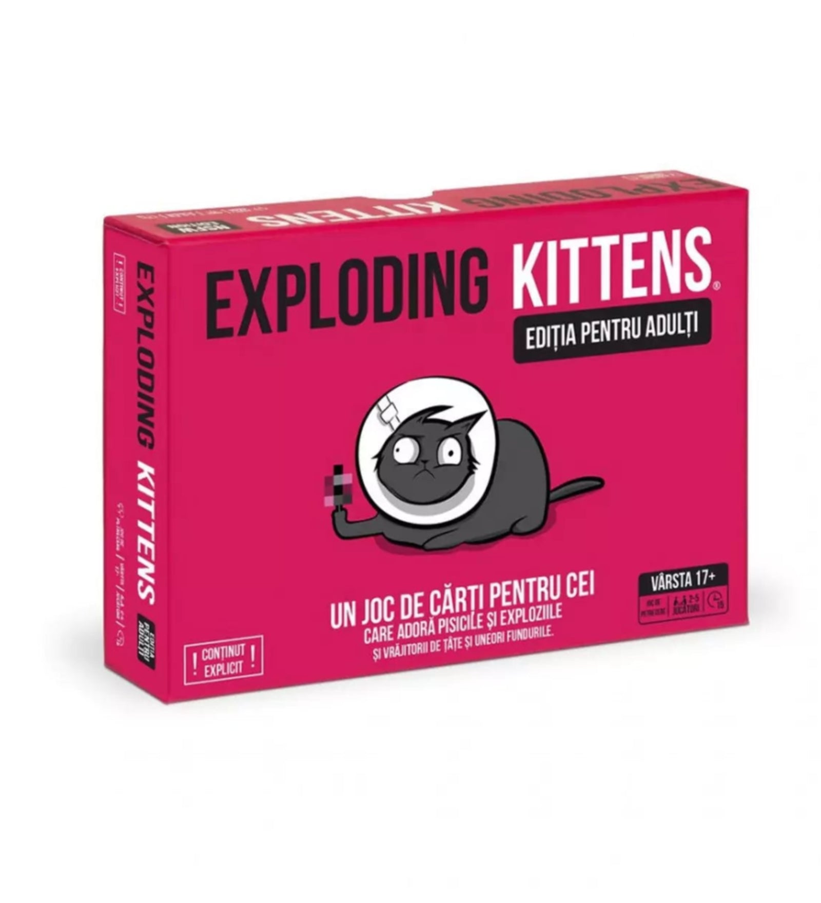 Exploding Kittens (Pink Edition) társasjáték doboza közelről - A játék dobozának részletei, amely egyedi grafikával vonzza a figyelmet.