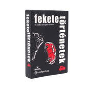 A fekete történetek 4 doboza zárt állapotban, fekete alapon piros autós illusztrációval és a termék nevével.