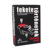  A Fekete történetek: Megtörtént esetek társasjáték doboza, rajta egy bűntény helyszínrajzával és vérnyomokkal.