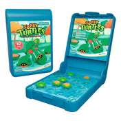 Topsy Turtles Flip n’ Play többnyelvű logikai játék nyitott tárolódobozzal, teknős figurákkal és játéktáblával.