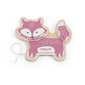 PolarB Viga Fűzhető állatok fából – rózsaszín róka alakú fa fűzőjáték fehér zsinórral és levehető farokrésszel.