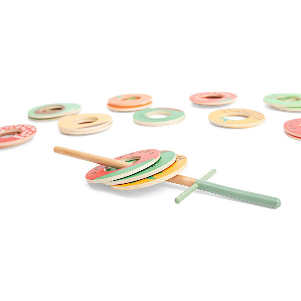 Kapd el a gyümölcsöket, precíziós játék, BS Toys GA478 fa kard es gyumolcskarikak